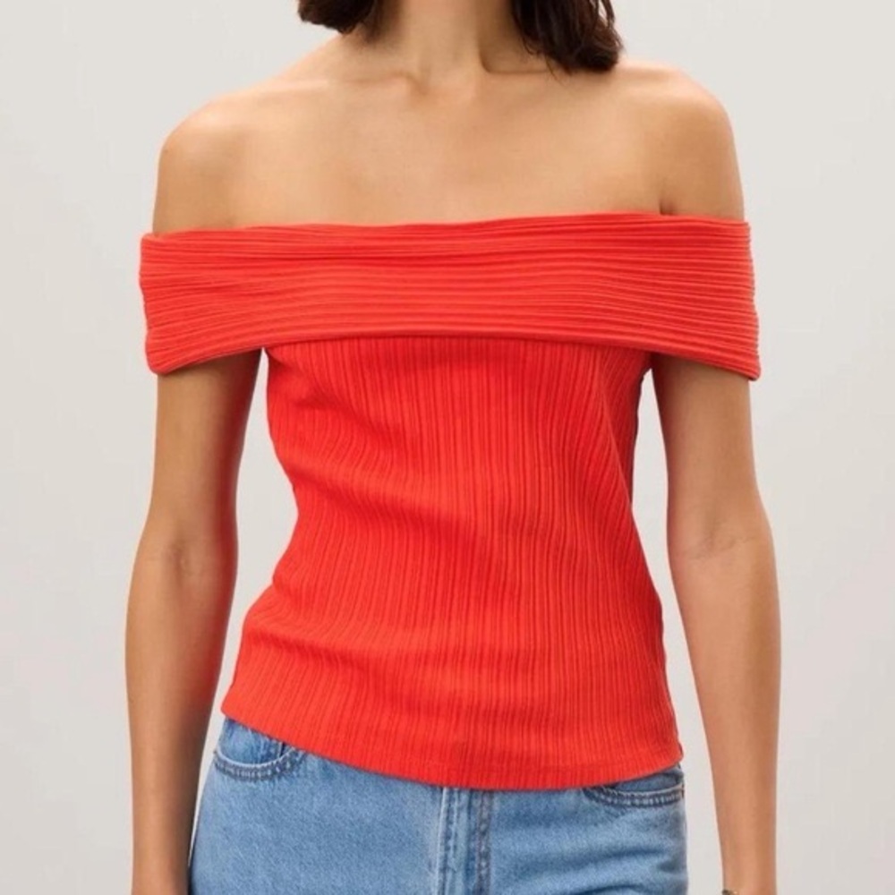 Madewell Scarlet Ribbed Off-Shoulder Blouse